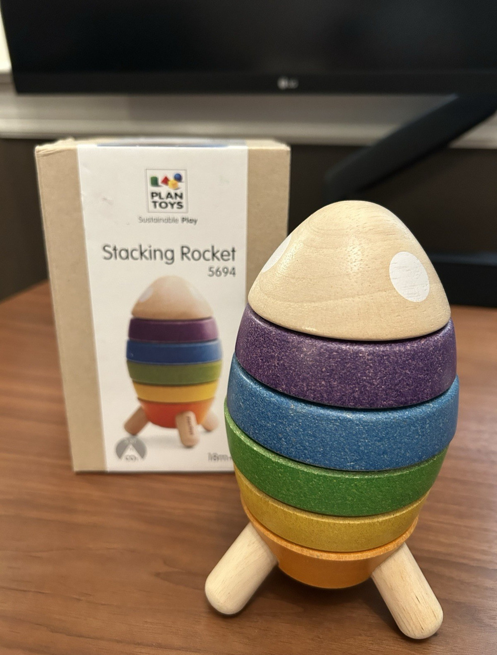 Sustainable Toy, PlanToys Wooden Stacking Rocket #5694 – 18months+ w/ Orig. Box